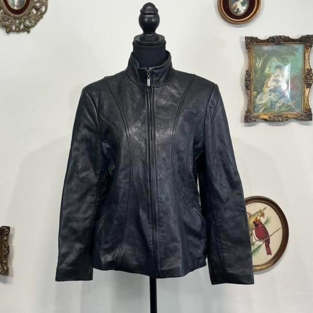 Vintage Y2K IZOD Black Genuine Leather Zip-Up Jacket – Moto Minimal – Size XL
